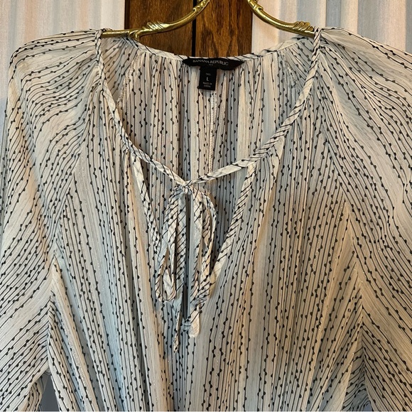 Banana Republic White Black Dot Sheer Chiffon Boho Midi Dress - Picture 5 of 14